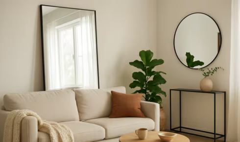 What role does a full-length mirror play in making small rooms feel larger
